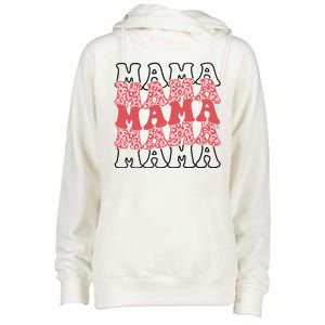 Mama Retro Groovy Cheetah Gift Womens Funnel Neck Pullover Hood