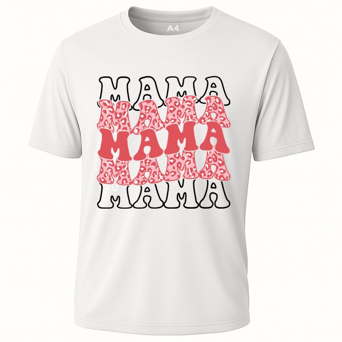 Mama Retro Groovy Cheetah Gift Cooling Performance Crew T-Shirt