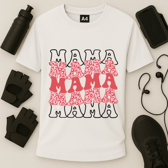 Mama Retro Groovy Cheetah Gift Cooling Performance Crew T-Shirt
