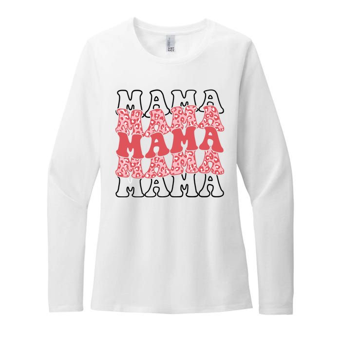 Mama Retro Groovy Cheetah Gift Womens CVC Long Sleeve Shirt