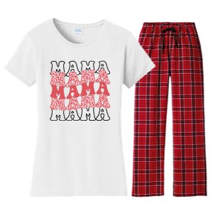 Mama Retro Groovy Cheetah Gift Women's Flannel Pajama Set