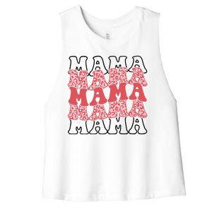 Mama Retro Groovy Cheetah Gift Women's Racerback Cropped Tank