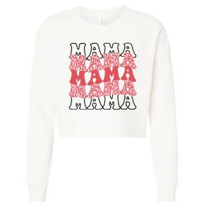 Mama Retro Groovy Cheetah Gift Cropped Pullover Crew