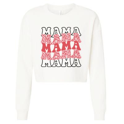 Mama Retro Groovy Cheetah Gift Cropped Pullover Crew