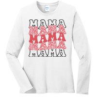 Mama Retro Groovy Cheetah Gift Ladies Long Sleeve Shirt