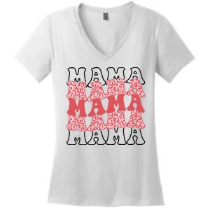 Mama Retro Groovy Cheetah Gift Women's V-Neck T-Shirt