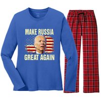 Make Russia Great Again Biden Confused America Funny Gift Women's Long Sleeve Flannel Pajama Set 