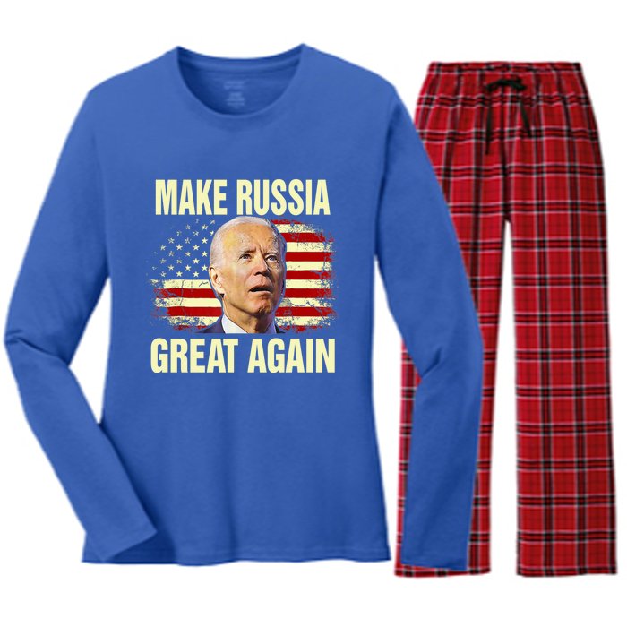 Make Russia Great Again Biden Confused America Funny Gift Women's Long Sleeve Flannel Pajama Set 