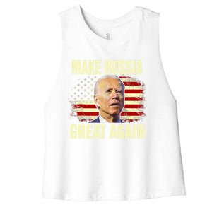 Make Russia Great Again Biden Confused America Funny Gift Women's Racerback Cropped Tank