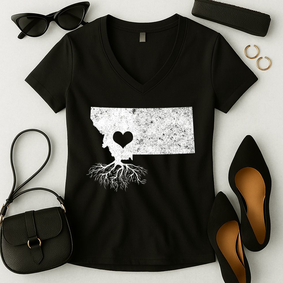 Montana Roots Gift: I Love Montana Gift Women's V-Neck T-Shirt