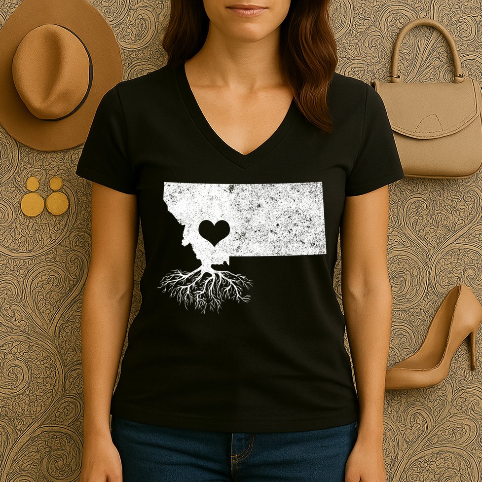 Montana Roots Gift: I Love Montana Gift Women's V-Neck T-Shirt