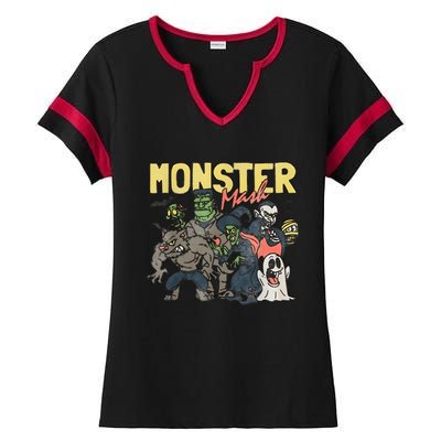 Monster Retro Halloween Funny Monster Spooky Ladies Halftime Notch Neck Tee