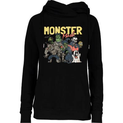 Monster Retro Halloween Funny Monster Spooky Womens Funnel Neck Pullover Hood