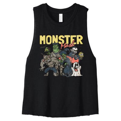 Monster Retro Halloween Funny Monster Spooky Women's Racerback Cropped Tank