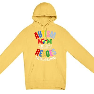 Mom Raising Hero Puzzle Heart Autism Awareness Mothers Day Gift Premium Pullover Hoodie