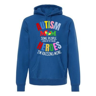 Mom Raising Hero Puzzle Heart Autism Awareness Mothers Day Gift Premium Hoodie