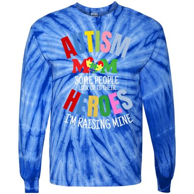 Mom Raising Hero Puzzle Heart Autism Awareness Mothers Day Gift Tie-Dye Long Sleeve Shirt