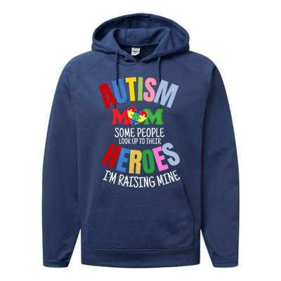 Mom Raising Hero Puzzle Heart Autism Awareness Mothers Day Gift Performance Fleece Hoodie