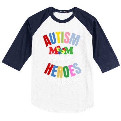 Mom Raising Hero Puzzle Heart Autism Awareness Mothers Day Gift Baseball Sleeve Shirt