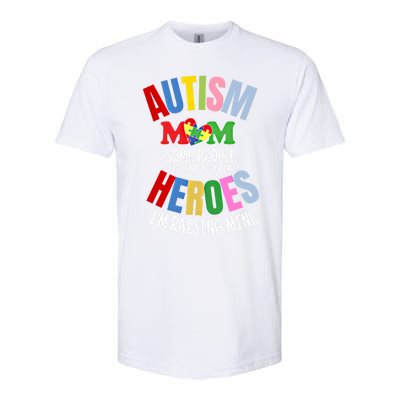 Mom Raising Hero Puzzle Heart Autism Awareness Mothers Day Gift Softstyle CVC T-Shirt