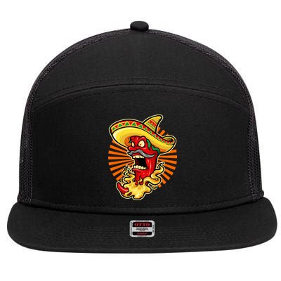 Mexican Red Hot Chili Pepper 7 Panel Mesh Trucker Snapback Hat