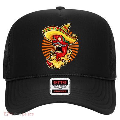 Mexican Red Hot Chili Pepper High Crown Mesh Back Trucker Hat