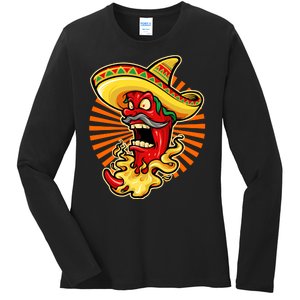 Mexican Red Hot Chili Pepper Ladies Long Sleeve Shirt