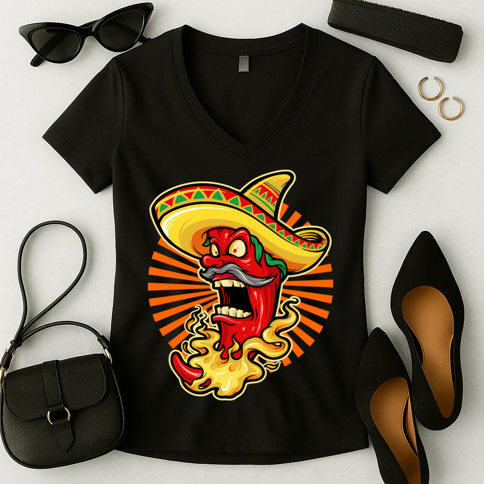 Mexican Red Hot Chili Pepper Women's V-Neck T-Shirt