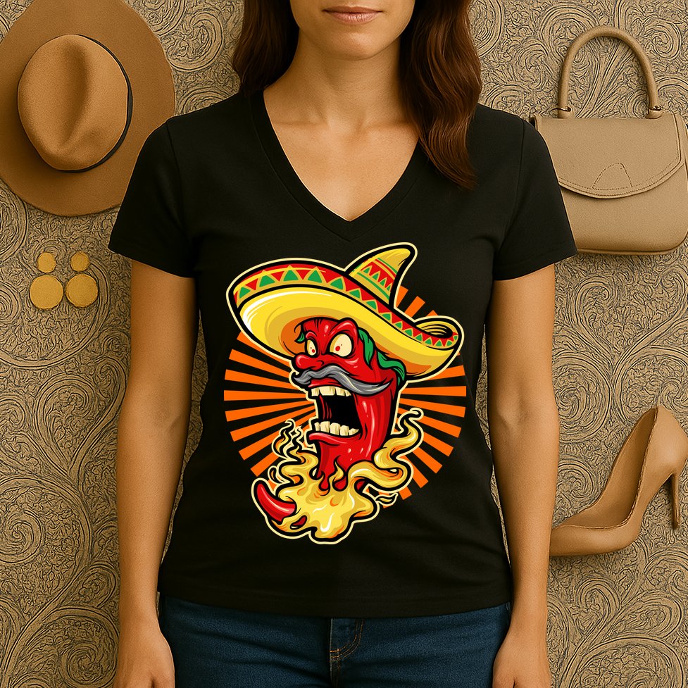 Mexican Red Hot Chili Pepper Women's V-Neck T-Shirt