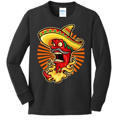 Mexican Red Hot Chili Pepper Kids Long Sleeve Shirt