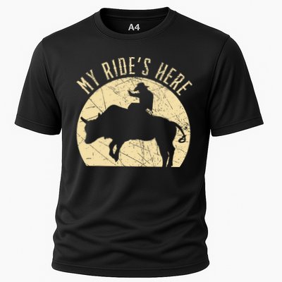 My RideS Here Bull Rider Cowboy Western Rodeo Bull Riding Performance Shirt