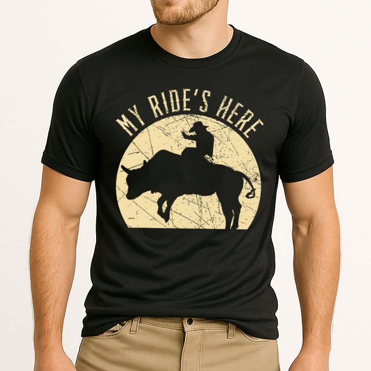 My RideS Here Bull Rider Cowboy Western Rodeo Bull Riding Cooling Performance Crew T-Shirt