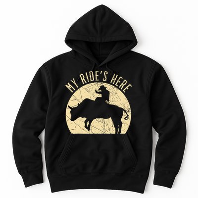 My RideS Here Bull Rider Cowboy Western Rodeo Bull Riding Hoodie
