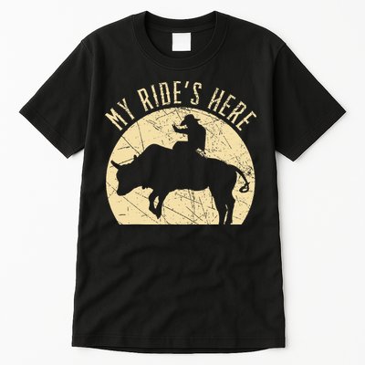 My RideS Here Bull Rider Cowboy Western Rodeo Bull Riding Tall T-Shirt