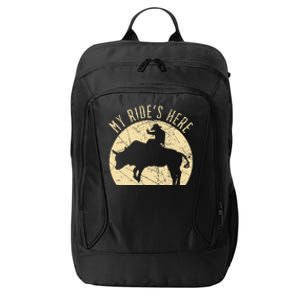 My RideS Here Bull Rider Cowboy Western Rodeo Bull Riding City Backpack