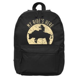 My RideS Here Bull Rider Cowboy Western Rodeo Bull Riding 16 in Basic Backpack