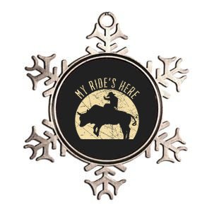 My RideS Here Bull Rider Cowboy Western Rodeo Bull Riding Metallic Star Ornament