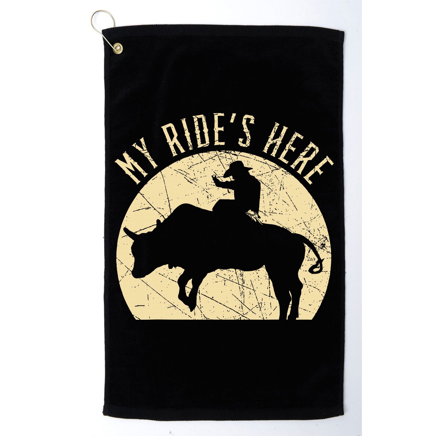 My RideS Here Bull Rider Cowboy Western Rodeo Bull Riding Golf Towel