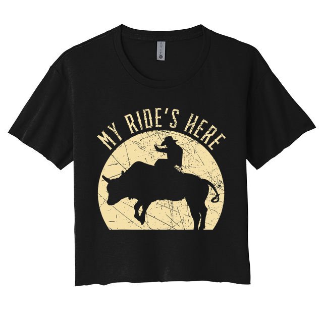 My RideS Here Bull Rider Cowboy Western Rodeo Bull Riding Crop Top