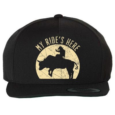 My RideS Here Bull Rider Cowboy Western Rodeo Bull Riding Wool Snapback Cap