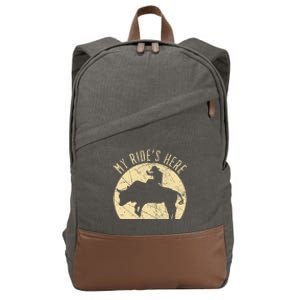 My RideS Here Bull Rider Cowboy Western Rodeo Bull Riding Cotton Canvas Backpack