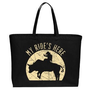 My RideS Here Bull Rider Cowboy Western Rodeo Bull Riding Cotton Canvas Jumbo Tote