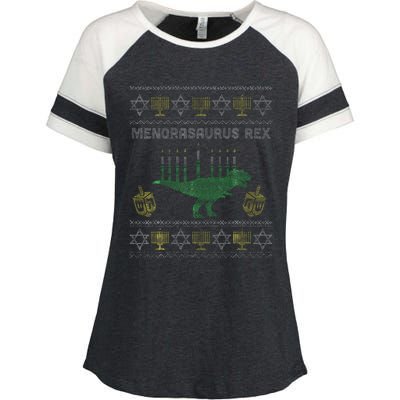 Menorasaurus Rex Hanukkah Jewish Chanukah Gift  Enza Ladies Jersey Colorblock Tee