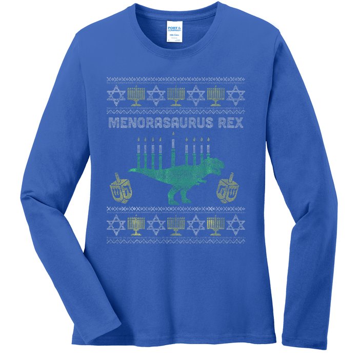 Menorasaurus Rex Hanukkah Jewish Chanukah Gift  Ladies Long Sleeve Shirt