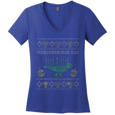 Menorasaurus Rex Hanukkah Jewish Chanukah Gift  Women's V-Neck T-Shirt