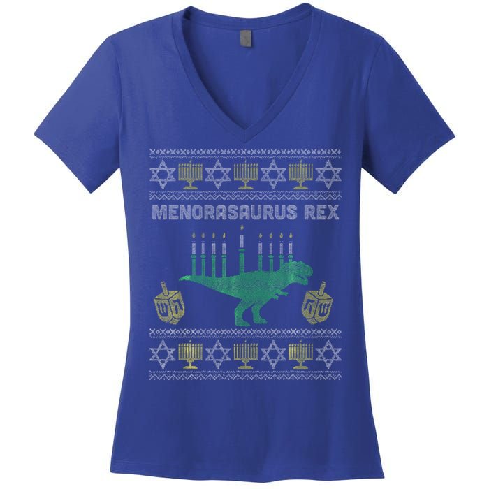 Menorasaurus Rex Hanukkah Jewish Chanukah Gift  Women's V-Neck T-Shirt