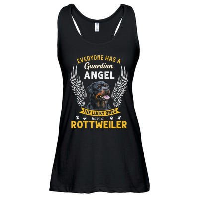 My Rottweiler Is A Guardian Angel Tee Gift Who Loves Pets Ladies Essential Flowy Tank