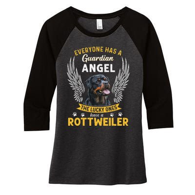 My Rottweiler Is A Guardian Angel Tee Gift Who Loves Pets Women's Tri-Blend 3/4-Sleeve Raglan Shirt