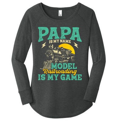 Model Railroading Is My Game Papa Father Train Enthusiast Women's Perfect Tri Tunic Long Sleeve Shirt