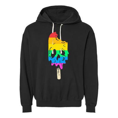 Melting Rainbow Ice Cream Skull Halloween Popsicle Garment-Dyed Fleece Hoodie